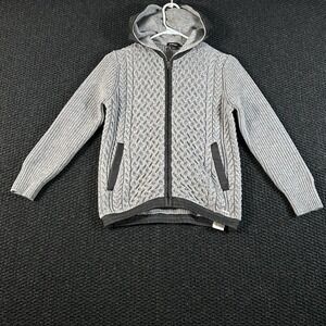 Diesel Boys Grey Wool Blend Cable Knit Full Zip Hooded Cardigan Sweater Size 10